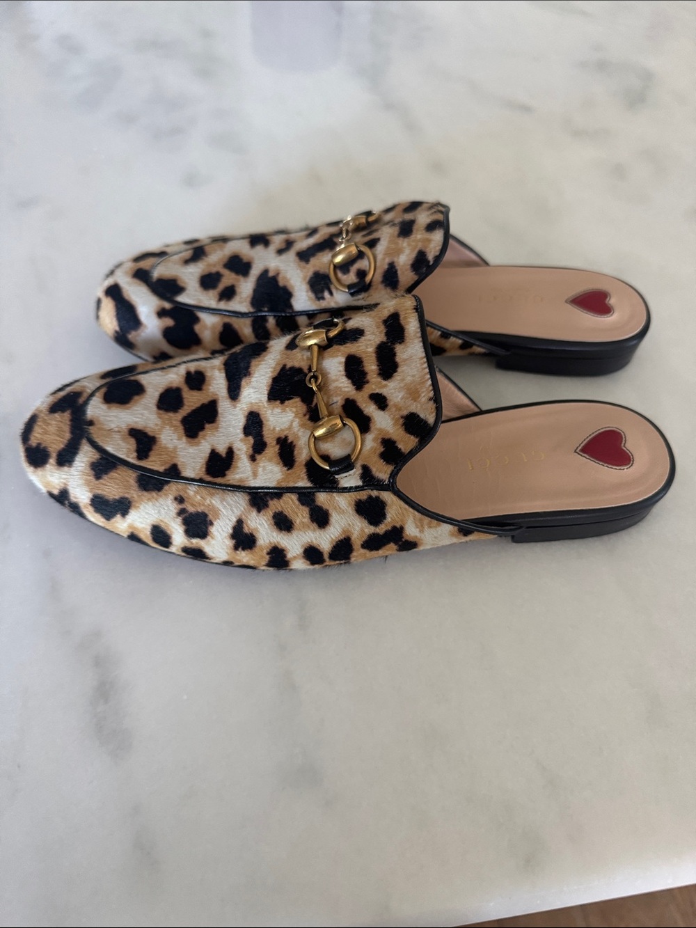 Gucci Leopard Print Faux Fur Mules with Gold Horsebit - Picture 2 of 6
